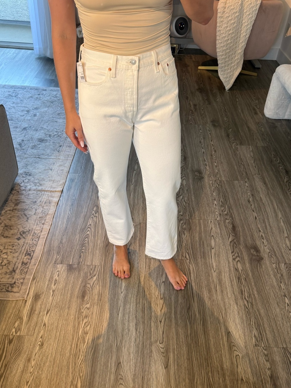 White High-Rise Straight Jeans